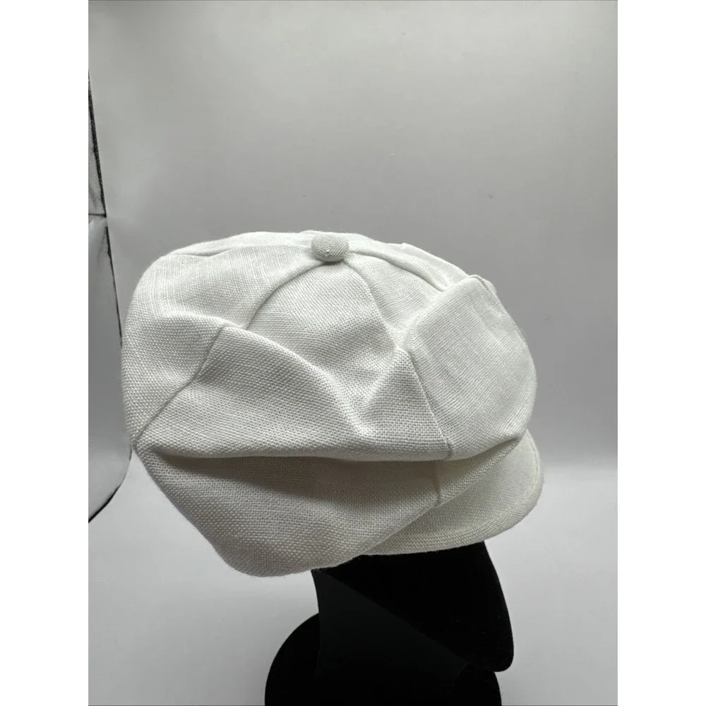Vintage‎ Peckett The English Eton Toddler Or Doll Lined Newsboy Hat White Linen